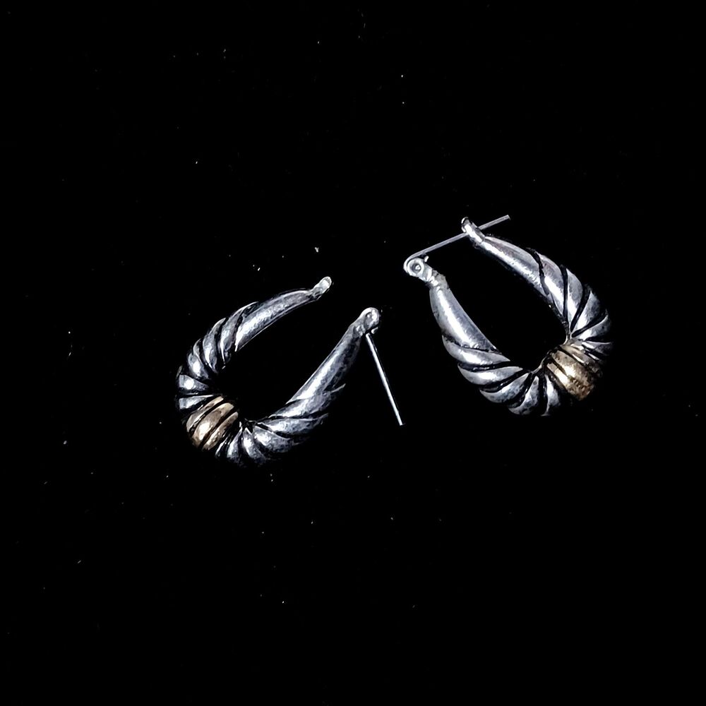 Vintage Gold-and-Silver-Toned Shrimp-Style Hoop Earrings